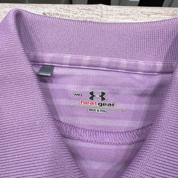 Under Armour HeatGear Mens Lavender Stripe Golf Polo Shirt StoneRidge Logo MD - Picture 5 of 9